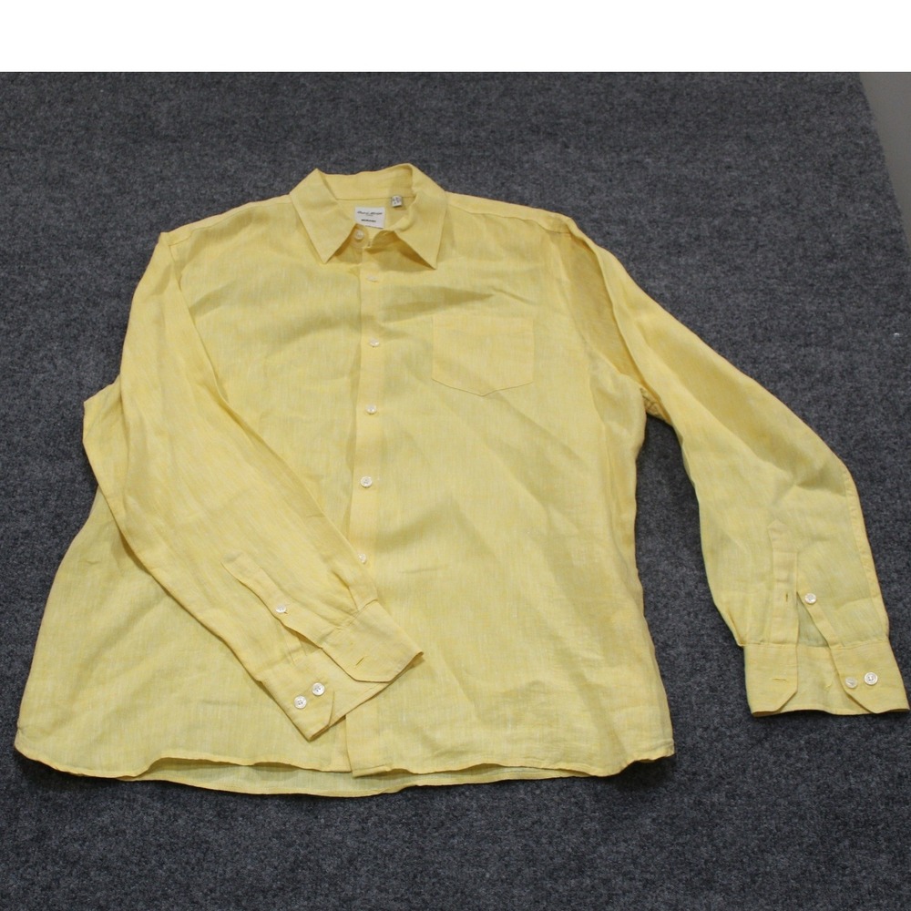 Baird McNutt Linen Murano Mens Yellow Button Down Shirt Size‎ XL Damaged